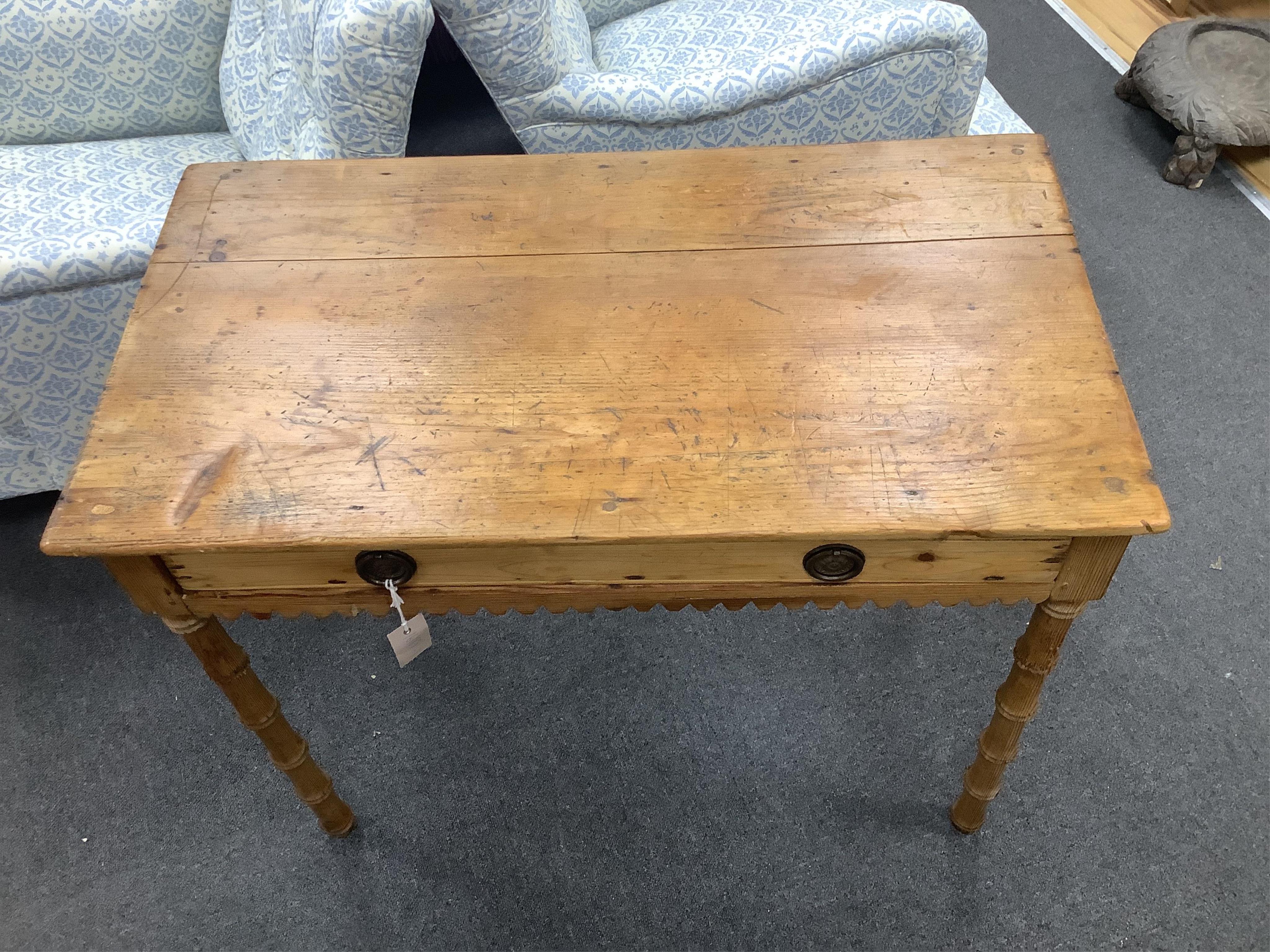 A Regency pine faux bamboo side table, width 85cm, depth 47cm, height 71cm. Condition - fair